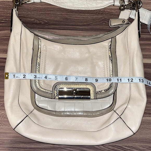 COACH Kristin spectator Ivory leather Hobo embossed snake skin purse - Picture 13 of 16